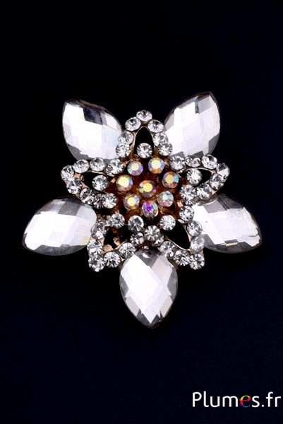 Applique strass fleur - Ø 6 cm - argenté-cristal